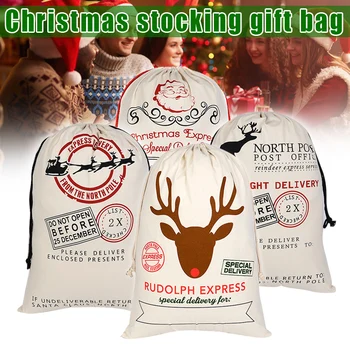 

5pcs Christmas Bags Printed Xmas Novelty Bag with Drawstring Sack Decoration DEC889