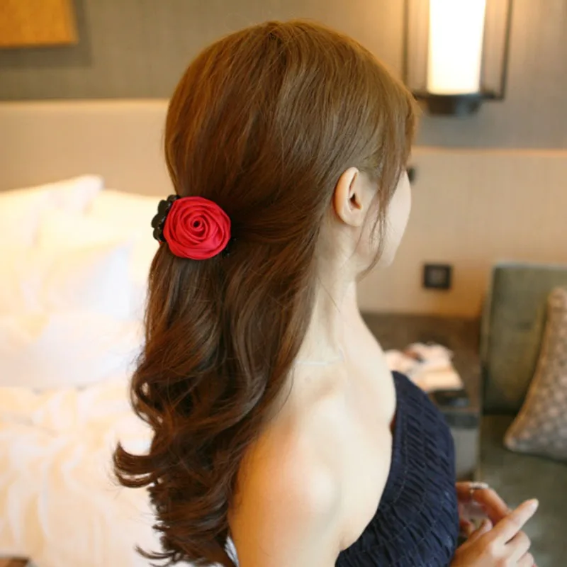 Корейский Стильный Милый розовый цветок лук челюсть заколка Когти для волос для женщин аксессуары для волос