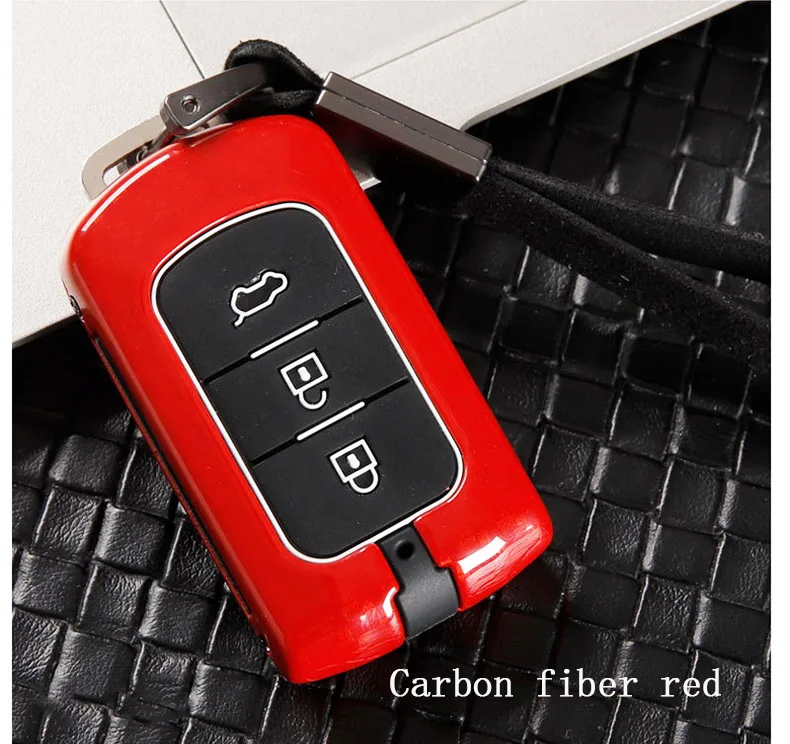 B Carbon fiber red Автомобильный металлический корпус ключа для Mitsubishi asx L200 lancer Pajero sport outlander 3 xl, умный чехол для ключа автомобиля, чехол для ключей в деловом стиле для автомобиля - Название цвета: B Carbon fiber red