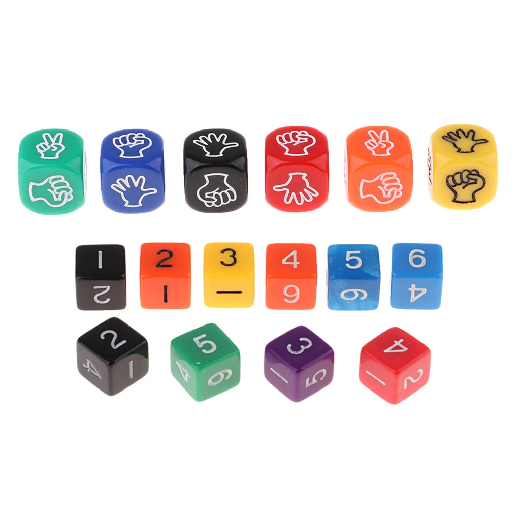 6Pcs Rock Paper Scissors Dice + Digital Dices Finger-Guessing Game Dice Set Board Game Dices Polyhedral Dices 