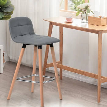 

Grey Bar Stools with Back Rest Faux Leather Seat Breakfast Kitchen Chair Dining Restaurant Counter Bar Chairs Solid Beech Leg