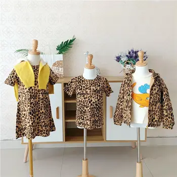 

Autumn Baby Girl Clothes Leopard Print Short-Sleeve Dress T-Shirt Legging Coat Suit Girls Clothing Set Children Clothing