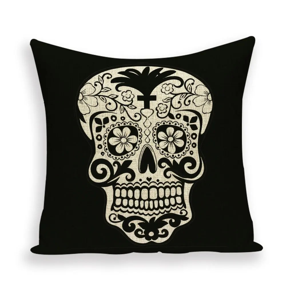 Мексиканская Подушка с черепом, чехол, страшный череп, голова, декоративная подушка, чехол, для улицы, льняная, поясничная Подушка, чехлы Federe Cuscini Divano - Цвет: 2570