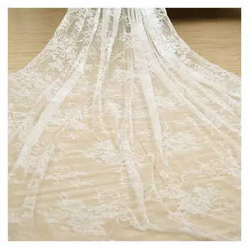 

150cm x 300cm Big Floral Embroidery White Lace Tulle Fabric Wedding Sewing Clothes Dress Gown Dinner Decoration High Quality