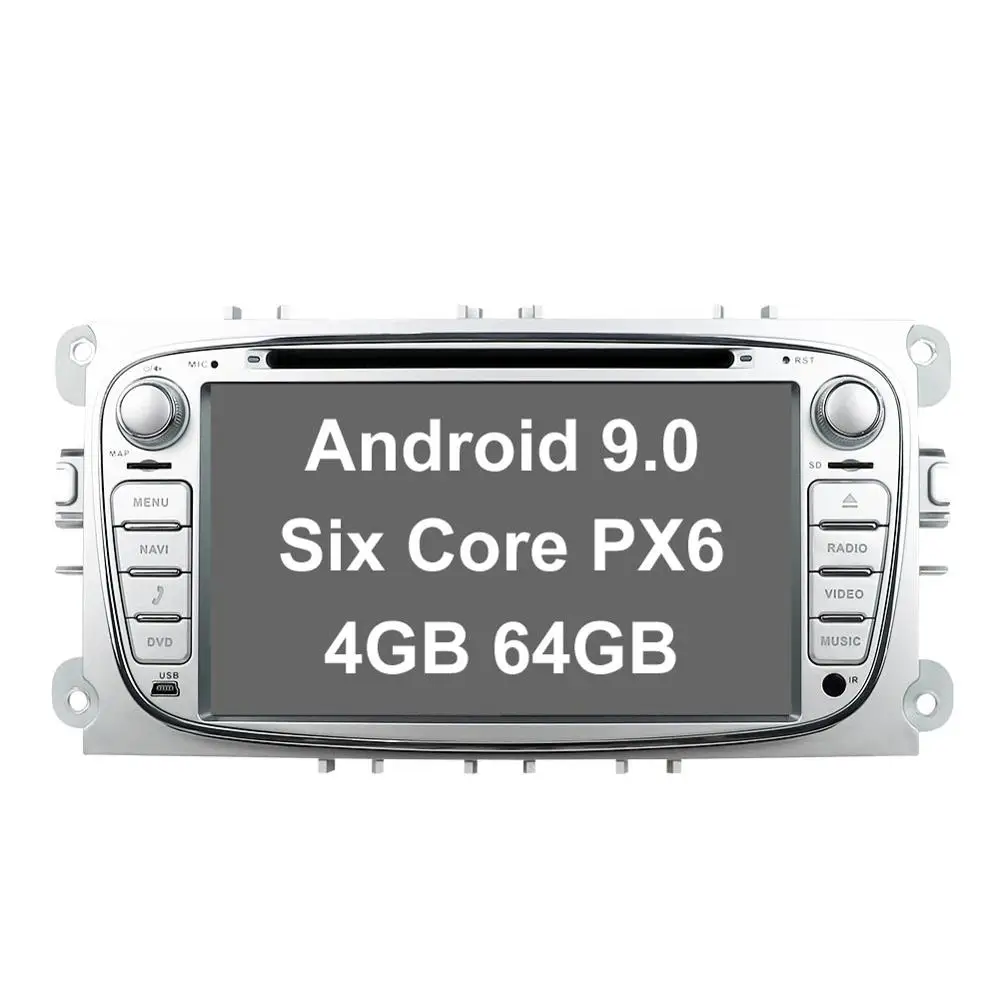 Bosion Android 9,0 автомобильный мультимедийный плеер gps 2 Din PX6 автомобильный dvd для FORD/Focus/S-MAX/Mondeo/C-MAX/Galaxy wifi автомобильный Радио gps 4G64G - Цвет: Android 9 64G Silver