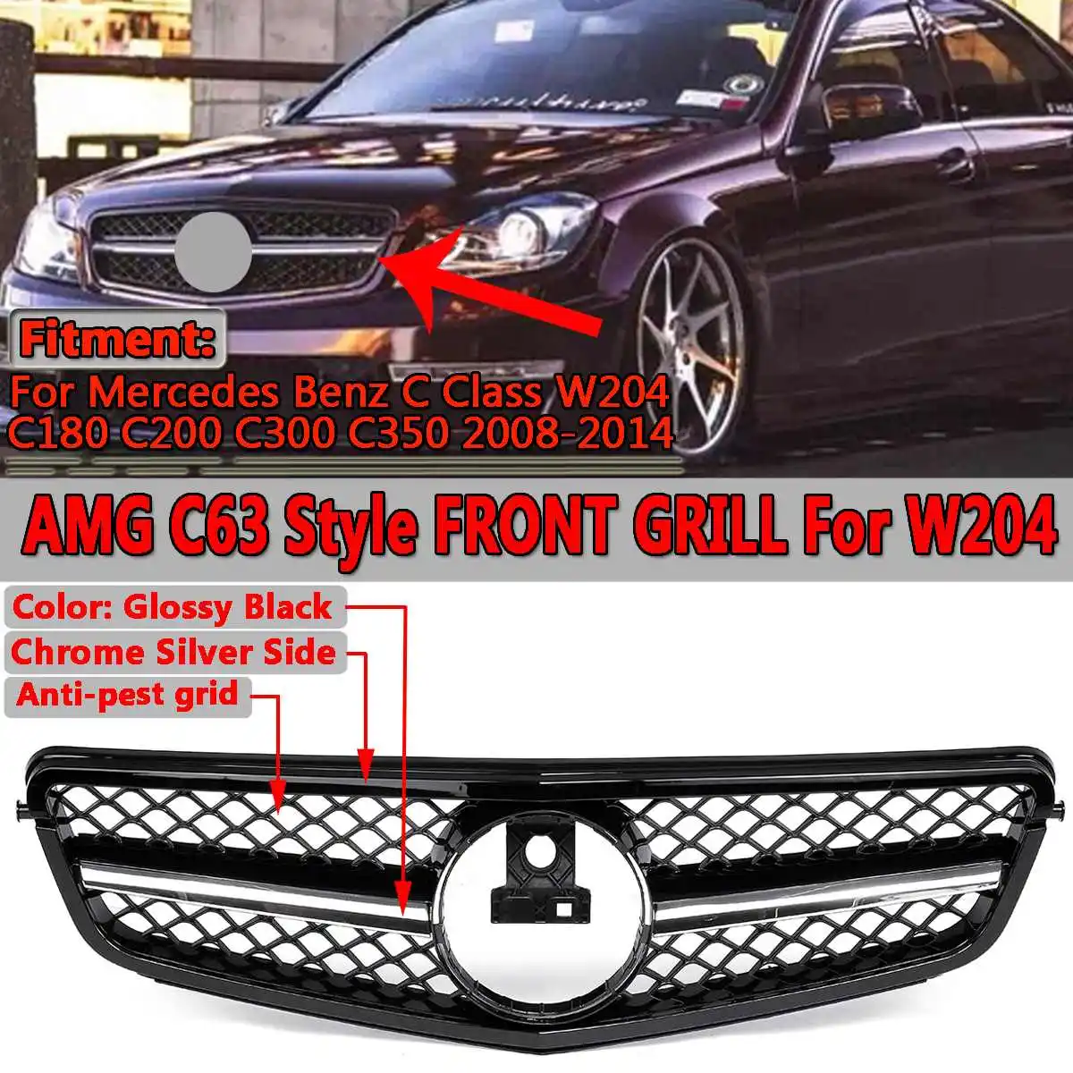 Решетка для Mercedes Benz C Class W204 автомобильные аксессуары C180 C200 C300 C350 08 14 AMG
