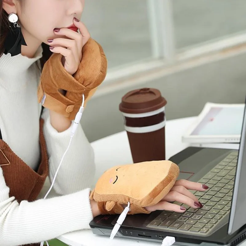1 пара, USB грелки для рук, теплые перчатки для рук, зимние перчатки без пальцев, рождественский подарок, распродажа