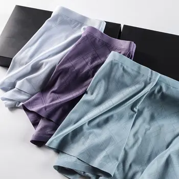 

New Style Ice Silk Mid-waist Modal Cotton Boxer Briefs Seamless Men's Underwear Youth Trend Cuecas Boxer Masculina Calzoncillos