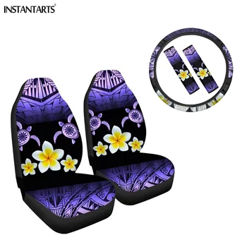 

INSTANTARTS Vintage Polynian Plumeria Turtles Print Soft Vehicle Seat Cover Comfortable Steering Wheel Covers Car Seatbelt Cover