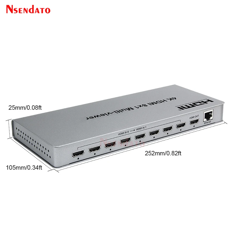 HDMI Quad Multi Viewer 4k 8X1 Video Switcher 8 In 1 Out HDMI Seamless Switch Multi-Viewer PIP Display Screen Divider Converter