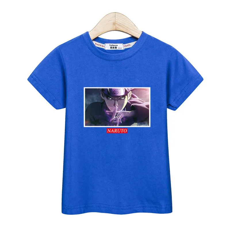 Детская футболка с аниме топы с короткими рукавами для мальчиков, футболки с изображением Наруто, костюмы, детская повседневная хлопковая рубашка Летняя брендовая футболка 4-14T - Цвет: Blue1