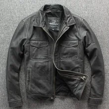 Осенняя натуральная кожа кожаная одежда Мужская Красивая локомотивная кожаная куртка с отворотом