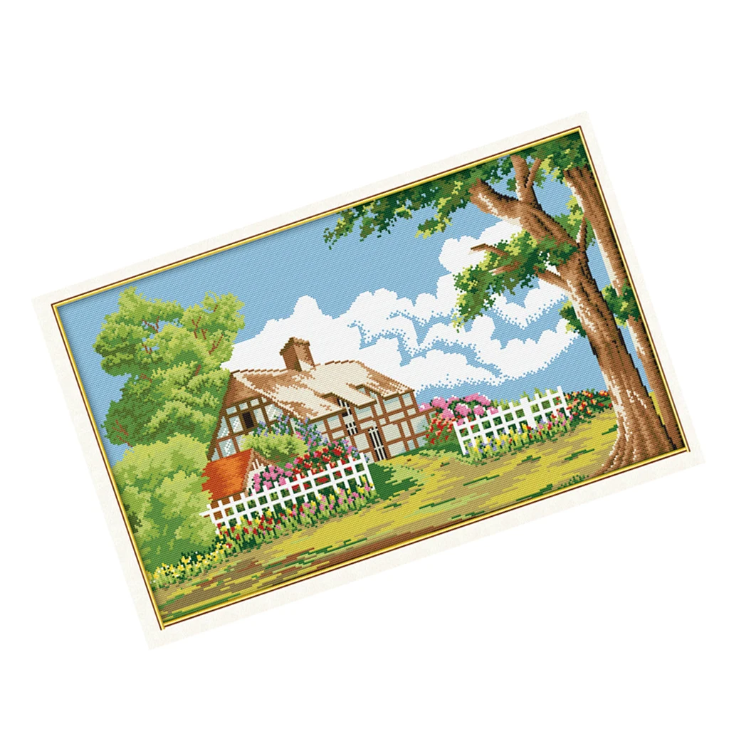 DIY наборы для штампования крестиком для домашнего декора 28,7 ''x 18,5''-Colorfol пейзаж с перекрестной прошивкой Needlecrafts узор, домик