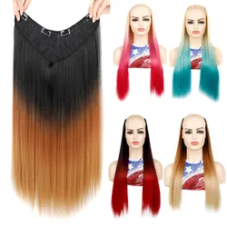 Jeedou Long Straight Hair With 4Clips Clip in One Piece Hair Extension Synthetic Red Pink Brown Omber Color Hairpieces