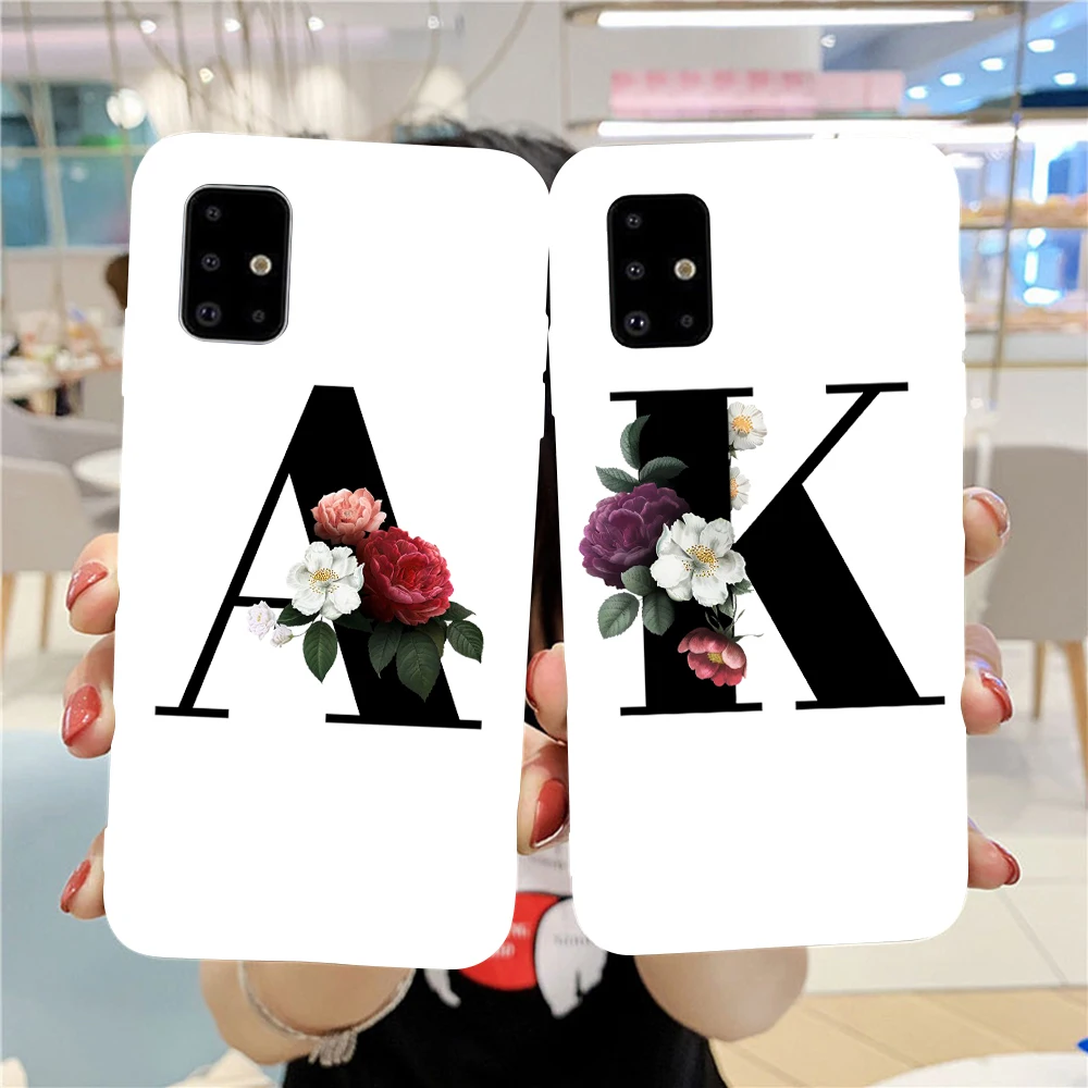 Alphabet Letter Flower Silicone Case For Samsung Galaxy S21 Plus Ultra Soft TPU for A51 A71 A31 Phone Back Cover | Мобильные