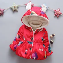 Куртка для маленьких девочек зимнее хлопковое пальто для девочек возрастом от 1 года до 4 лет, Вельветовая утепленная хлопковая куртка с ушками