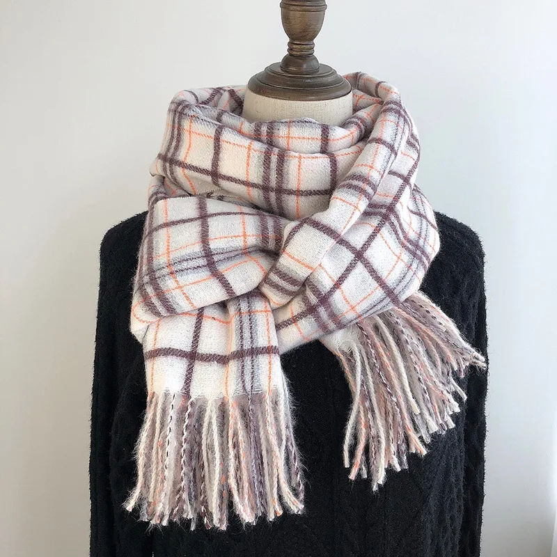 

2021 New Women's Luxury Cashmere Plaid Scarf Korea Japan Sweet Autumn Winter Fashion Warm Long Tassel Scarves Shawl For Ladies