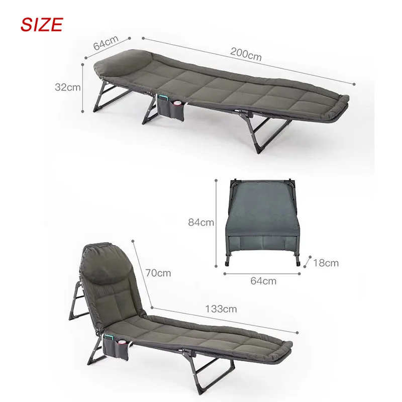 Folding Bed for Tent Travel Office Hiking Camp Nap Lunch Siesta Bed Cot Outdoor Portable Adjustable Chair Recliner