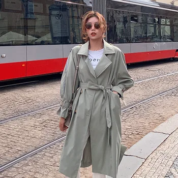

Trench Coat Women's Long Section 2020 Spring New Solid Color Fashion Over The Knee Loose Belt Coat Women Korean Clothes