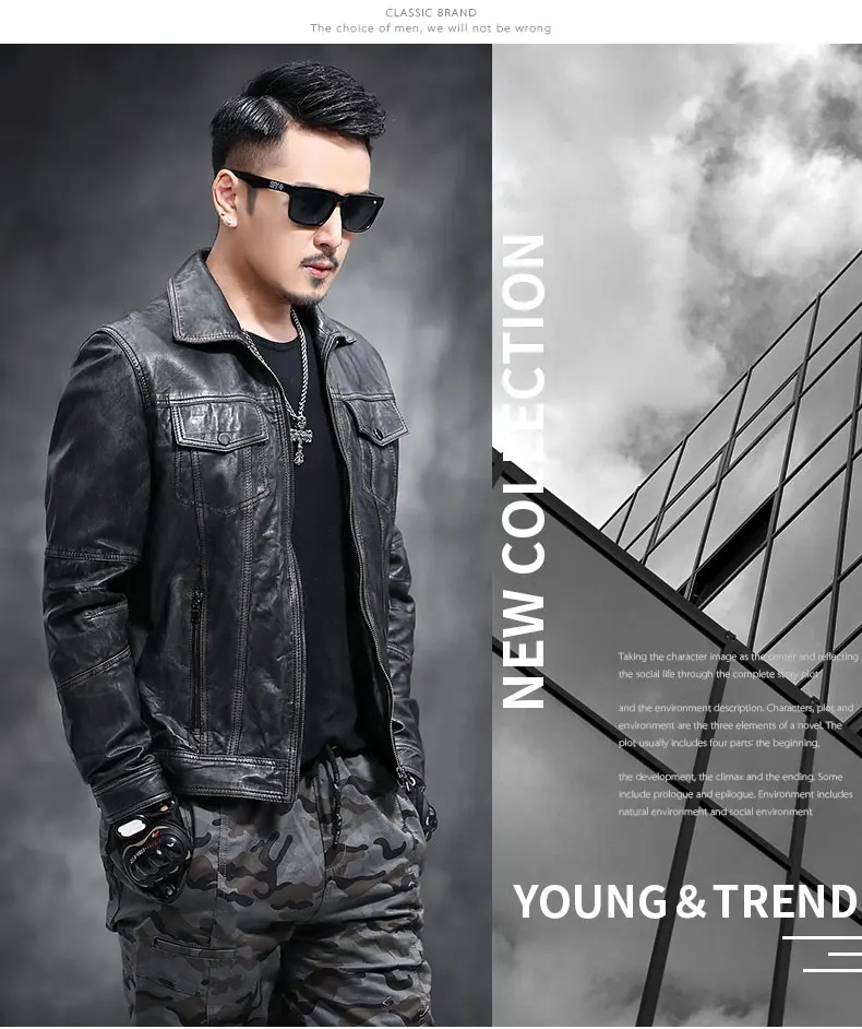 AYUNSUE Real Genuine Leather Jacket Men Sheepskin Leather Coat Motorcycle Jacket Man Vintage Slim Fit Biker Men Leather Jackets