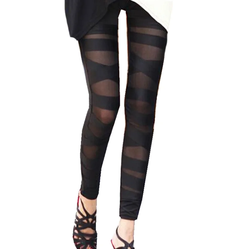 leggings for women YSDNCHI Woman Pencil Pant Sexy Leggings Fashion Ripped Bandage Trousers Black Lace Cut-out Girl Patchwork Street tiktok leggings amazon