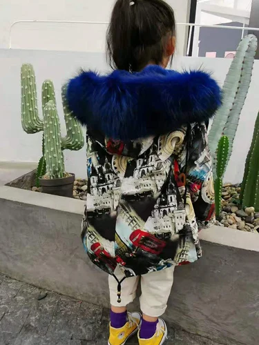 Детское пальто с натуральным мехом детские меховые куртки камуфляжное пальто с капюшоном для маленьких мальчиков и девочек теплая парка зимнее плотное пальто с натуральным мехом - Цвет: 5