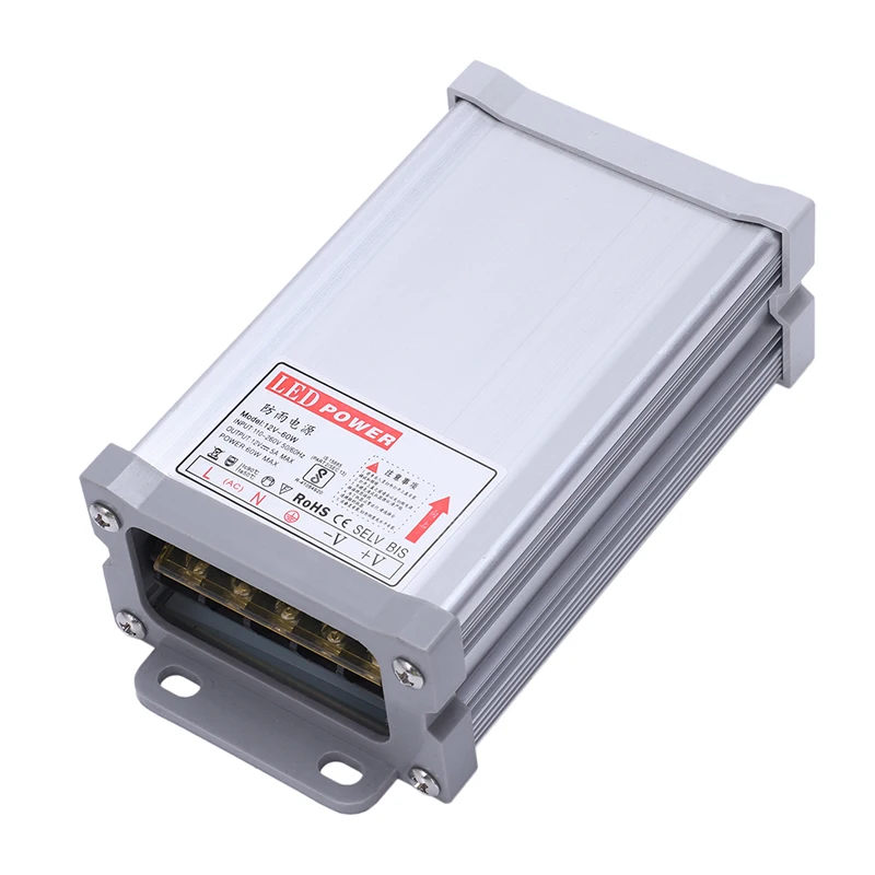AAAE Top-IP65 Источник питания переменного тока 110-260 В постоянного тока 12 В светодиодный трансформатор Выходное напряжение: 12 в 60 Вт