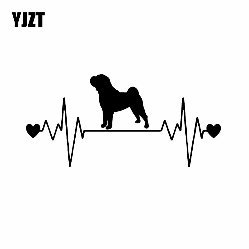 

YJZT 17X8.1CM Funny Animal Car Sticker Shar Pei Lifeline Dog Heartbeat Vinyl Decal Black/Silver C24-1310