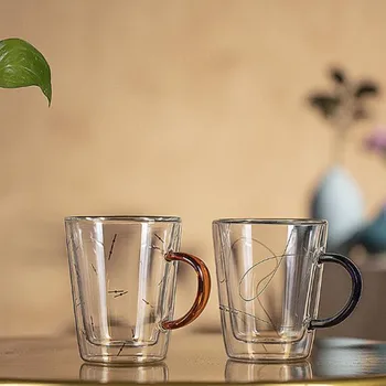 

350ml Coffee Mug Double Wall Glass Cup Beer Cups Heart Cups Heat Resistant Healthy Drink Mug Tea Mugs Transparent Drinkware