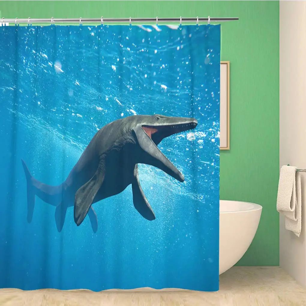 

Bathroom Shower Curtain Mosasaurus Huge Ocean Extinct Mosasaur Between 70 Polyester Fabric 72x72 inches Waterproof Bath Decor