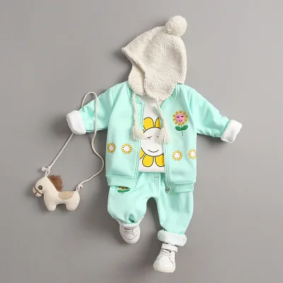 Костюм из двух предметов для мальчиков 1, 2, 3, 4 лет, Бархатный комплект одежды для девочек, новая детская осенне-зимняя одежда спортивный костюм с рисунками животных - Цвет: Pea green