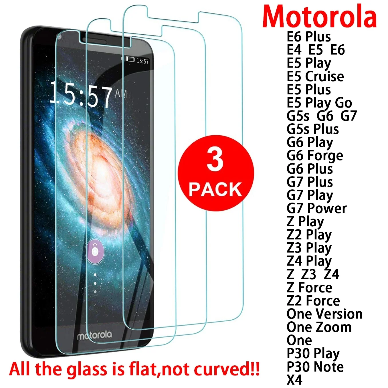 3 Pack For Moto E6 Screen Protector,9H Hardness [3D Touch] [Case Friendly] Ultra-Clear Tempered Glass for Moto E6