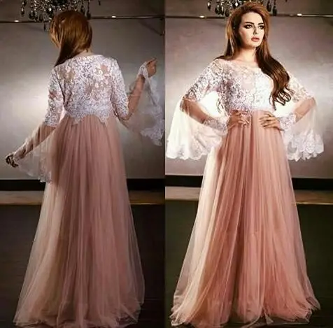 

2018 New Arrival Elegant Scoop Lace Appliques Long Sleeve A-Line Evening Formal gown Robe De Soiree mother of the bride dresses