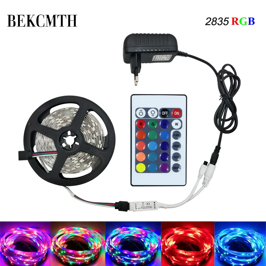 BEKCMTH SMD 2835 5 м 10 м 15 м RGB Светодиодная лента Водонепроницаемая RGB лента DC12V лента диод светодиодный Светодиодная лента с ИК-пультом дистанционного управления