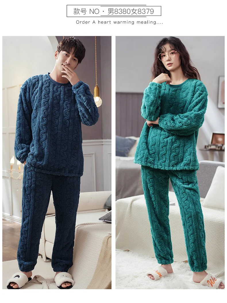 best silk pajamas Warm Winter Men's Flannel Pajamas Set Soild Leisure Sleepwear Couple Pajama Sets Casual Sleep&Lounge Pyjamas Lovers Homewear best silk pajamas