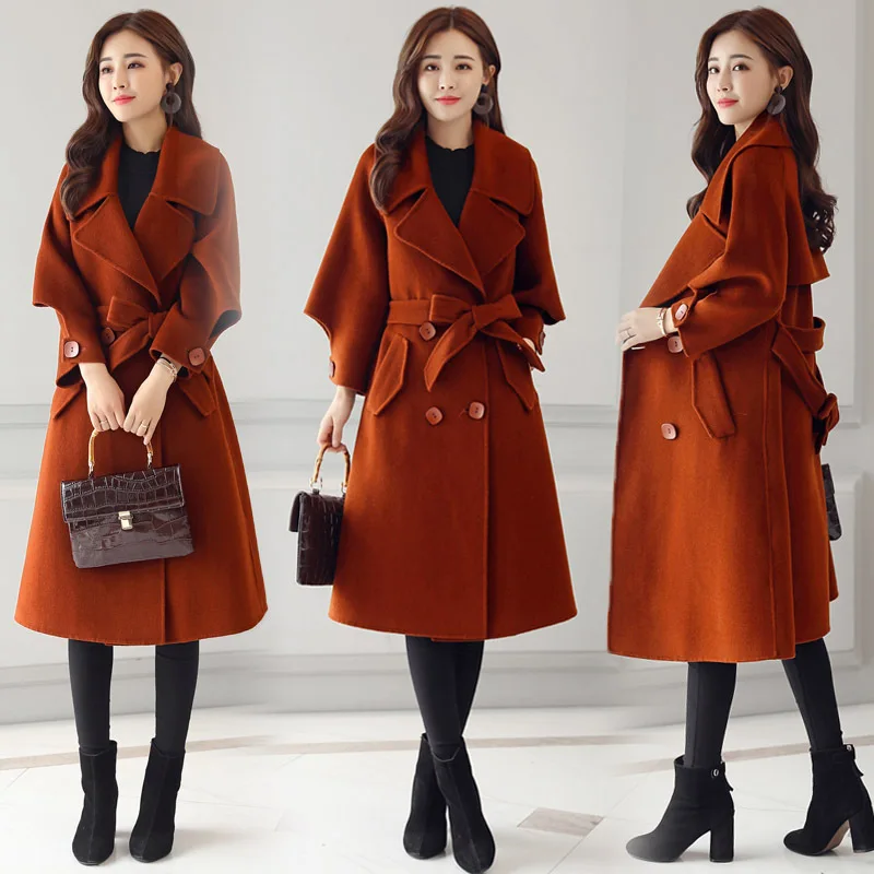 

Wool Jacket Women's Long Coat Spring Autumn New Korean Wool Blends Caramel Coat Windbreaker Ladies Street Wear Feminino