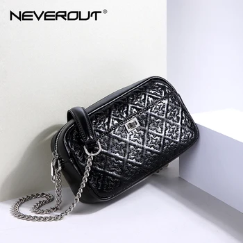 

NEVEROUT Women Fashion Quilted Shoulder Bag Solid Thread Small Cowhide Soft Leather Sac a Main Messenger Bag Crossbody Bags