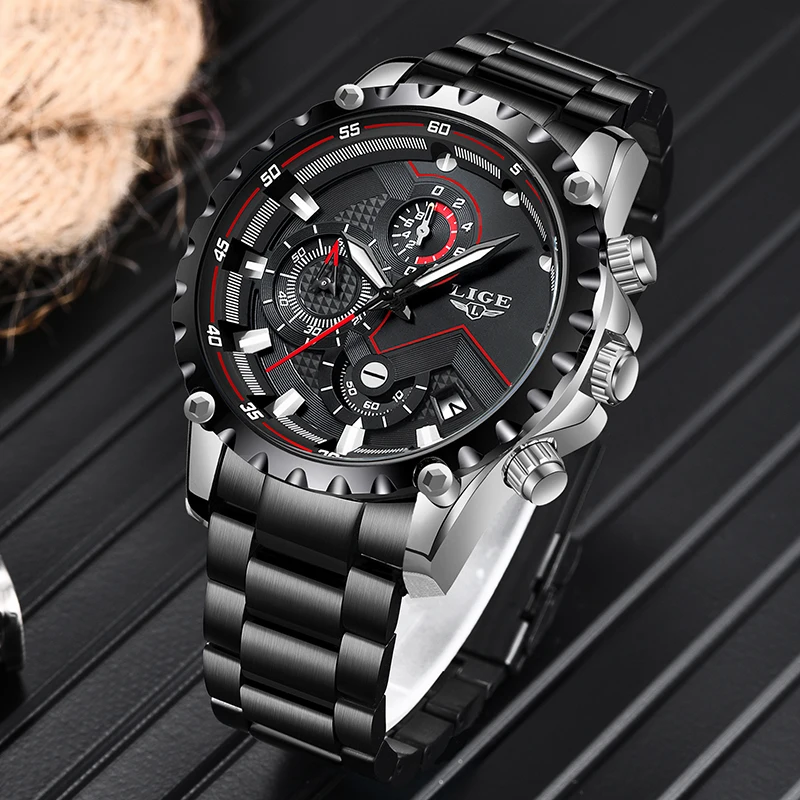 Lige Top Brand Luxury Mens Fashion Watch Men Sport Waterproof Quartz Watches Men All Steel Army Mil-2