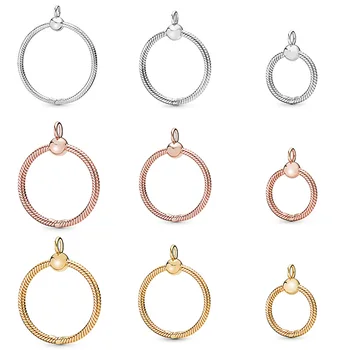 

3 Style Authentic Silver Color Rings With Circle Pendant for Women Party Wedding Jewelry