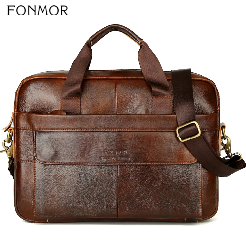 Портфель Fonmor мужской из натуральной кожи сумка мессенджер через плечо для работы