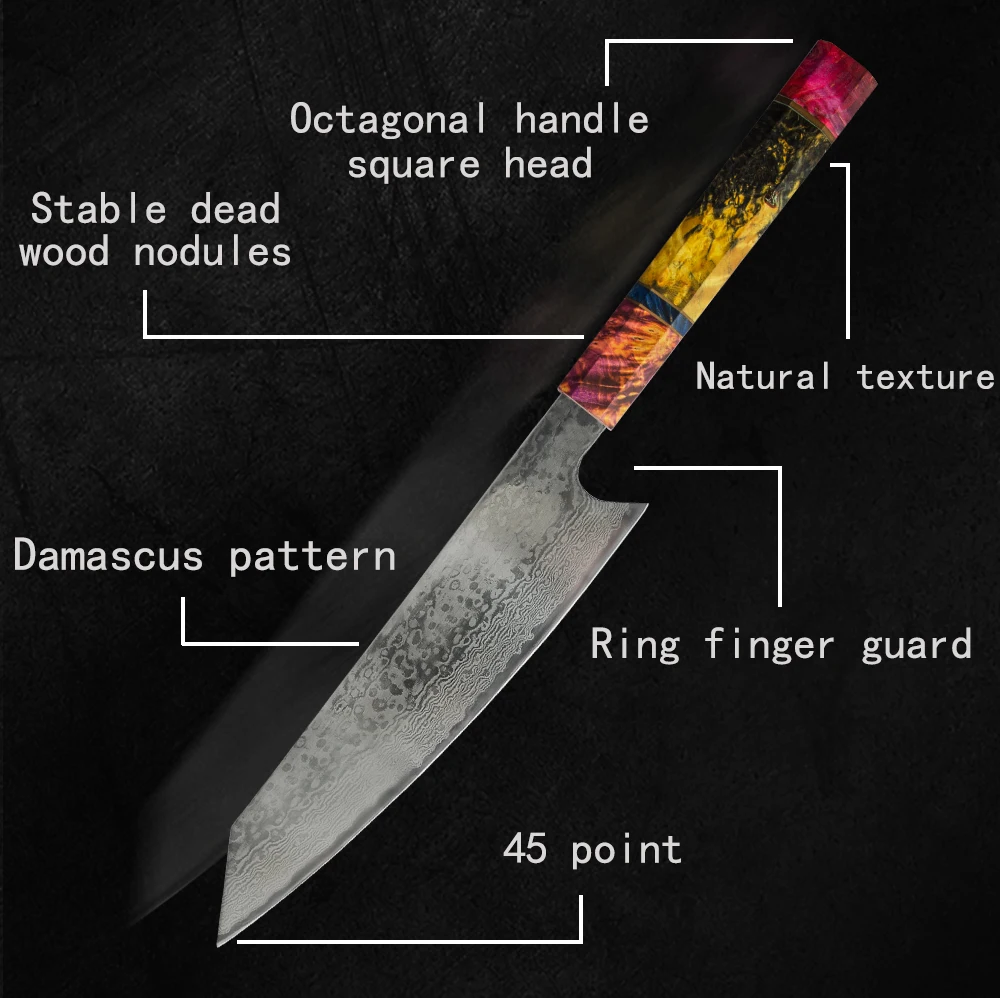 大马士革八角稳定木柄方头8寸祥云纹料理刀详情 (3)