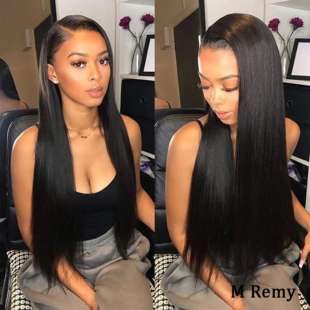 Amanda Peruvian Straight Wigs Lace Front Pre Plucked Hairline 150% 8-24" Remy Human Hair Wigs with Baby Hair Natural Color