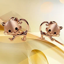 Милый котенок Опал серьги каваи двойной Кот гвоздики для женщин девочек Золотой Кристалл пирсинг ушей Pendientes ювелирные изделия Рождественский подарок