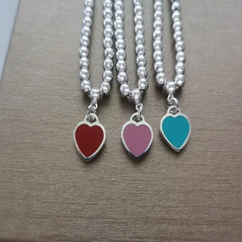 

Red s925 pure silver 1:1 classic blue enamel, enamel, enamel powder, heart-shaped bracelet