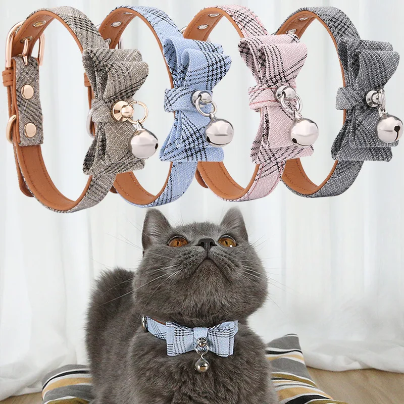 Cat Collar Breathable Adjustable Cute Bow Girl Necktie With Bells For Small Medium Dogs Cats Indoor Pet Necklace Products