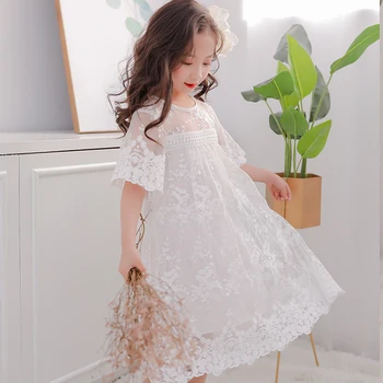 

summer dress girl 2020 white vestido high quality robe fille ete lace princess dress 2-12 year teenage clothes