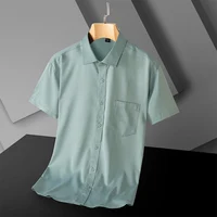 Men Summer Short Sleeve Shirt Stretch Striped Dress Shirts Slim Fit Formal Business Wrinkle Resistant Thin Cool Casual Shirts 2