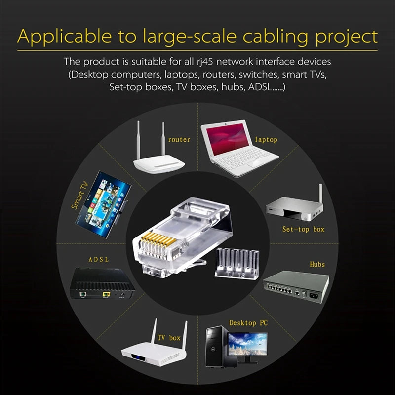 100 шт. Cat6 RJ45 разъем UTP кабель адаптер для интернета 8P8C сети CAT 6 Модульные вилки с 6,5 мм RJ45 шапки