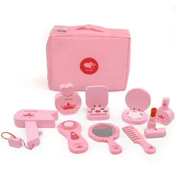 

Wooden Beauty Makeup Materials Toy For Girls Simulation Play House Dresser Princess Cosmetics Bag Set Role-playing Children Toys