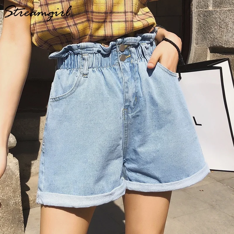 Summer Jeans Shorts Women 22 Denim High Waist Wid Leg Short Jeans Elastic Waist White Denim Shorts For Women Ladies Summer Shorts Aliexpress